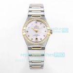 OM Factory Replica Omega Constellation Yellow Gold Diamond Bezel White Diamond Marks Dial Watch